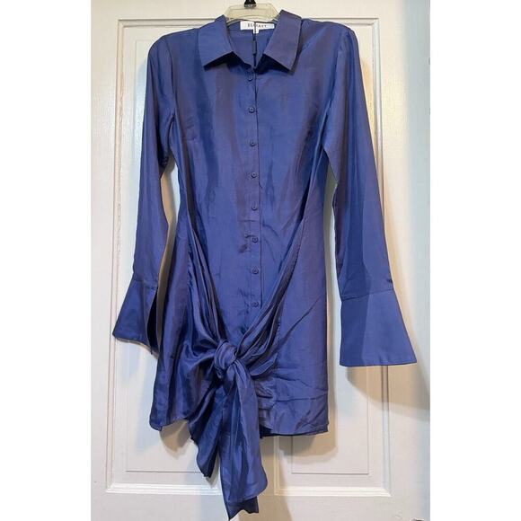 NWT Elliatt Anthropologie Moonlit Blue Silk Button Up Mini Dress Size Small - Picture 14 of 16